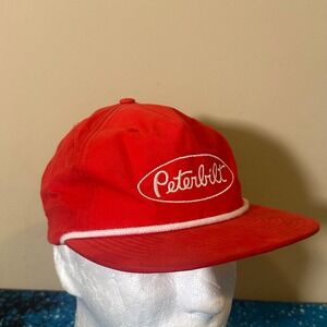 Vintage Peterbilt Richardson Outdoor Red Snapback Trucker Hat Rope Brim Cap Mens